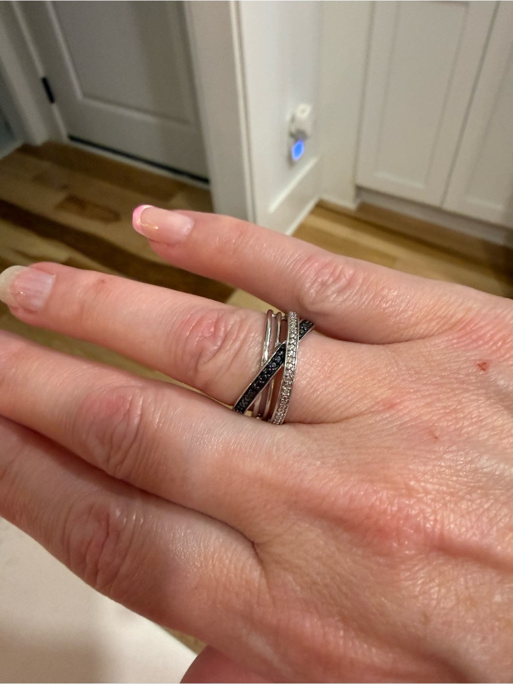 Kay Jewelers Sterling Silver Crisscross Ring with Black and Clear Stones